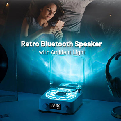 Altoparlante giradischi retrò Senza fili Bluetooth 5.0 Giradischi in vinile Suono stereo con effetto lampada di proiezione RGB a rumore bianco