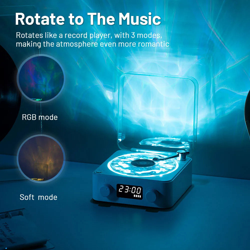 Altoparlante giradischi retrò Senza fili Bluetooth 5.0 Giradischi in vinile Suono stereo con effetto lampada di proiezione RGB a rumore bianco