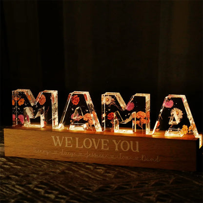 Festa della mamma Fiore personalizzato stampato Luce notturna a LED Regalo creativo Stampa Luce notturna in acrilico Testo Ornamenti floreali per compleanno