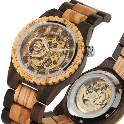 Nature Wood Self-Winding Mechanical Watch for Men: