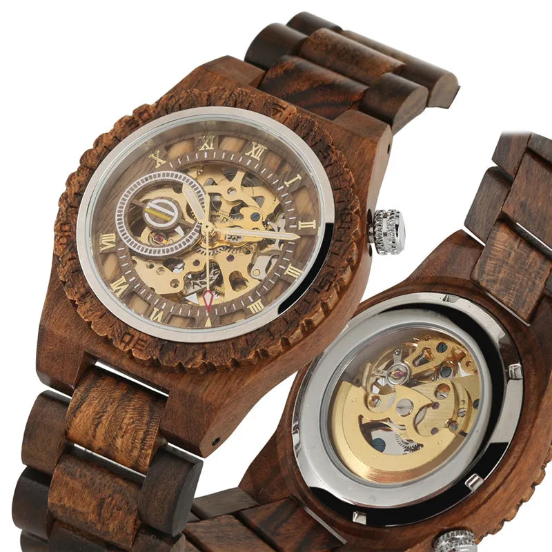 Nature Wood Self-Winding Mechanical Watch for Men: