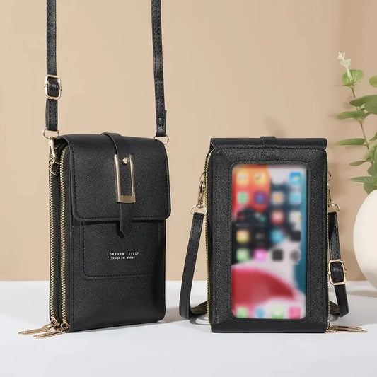 Borsa per cellulare con touch screen, borsa a tracolla con mini patta, borsa alla moda in ecopelle, portafoglio verticale con scomparti per carte