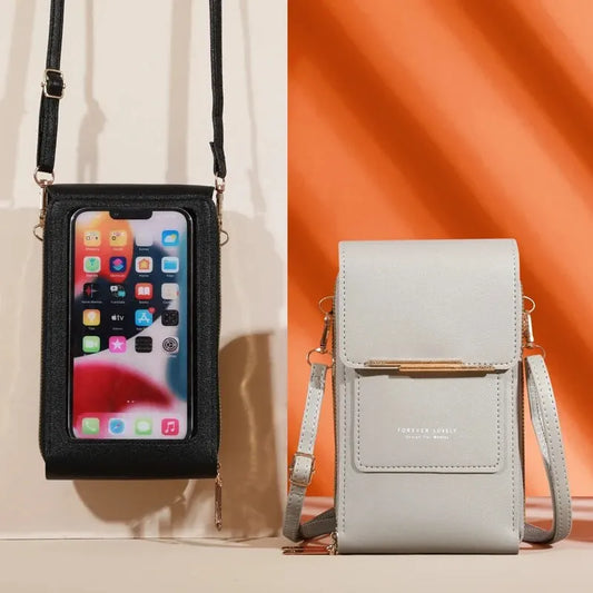 Borsa per cellulare con touch screen, borsa a tracolla con mini patta, borsa alla moda in ecopelle, portafoglio verticale con scomparti per carte