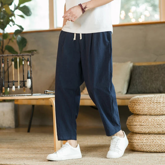 2023 Pantaloni da uomo in cotone e lino Pantaloni casual alla moda Pantaloncini larghi traspiranti Pantaloni da jogging dritti