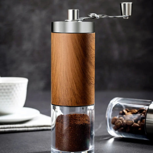 Portable Wood Grain Coffee Bean Grinder with Stainless Steel Crank: