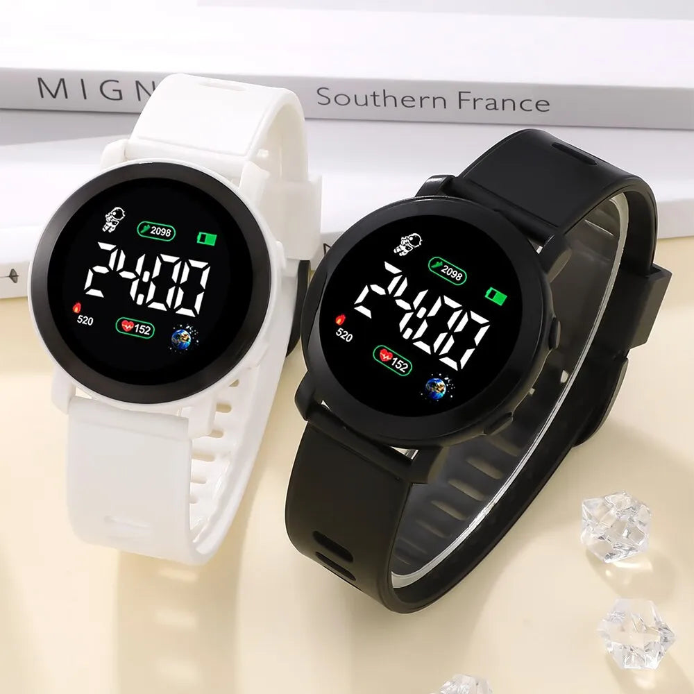 These LED digital watches are for men and women, with a sporty military style and silicone bands. They have electronic clocks and LED displays for easy reading, but they're not waterproof: