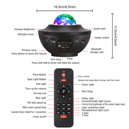 Lettore musicale USB Bluetooth Proiettore stellato Luce notturna: