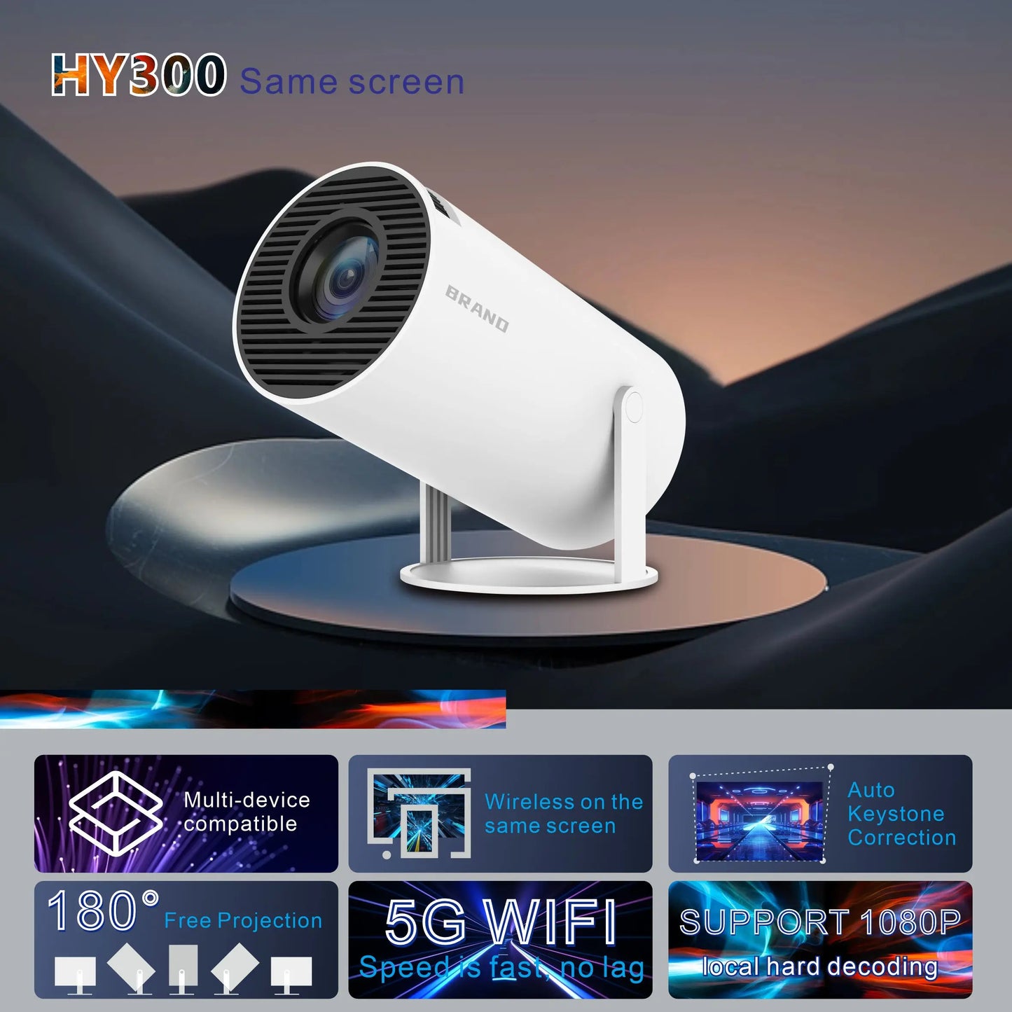 HY300 Android Wifi Smart Portable Projector: