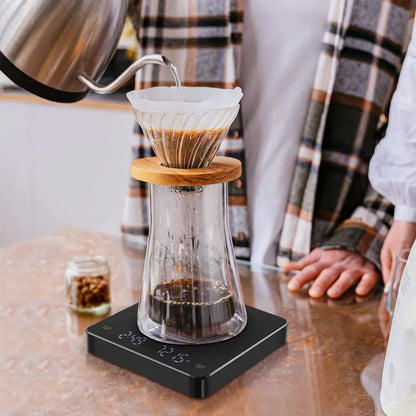 Bilancia da caffè digitale con timer, schermo LED, porta USB: