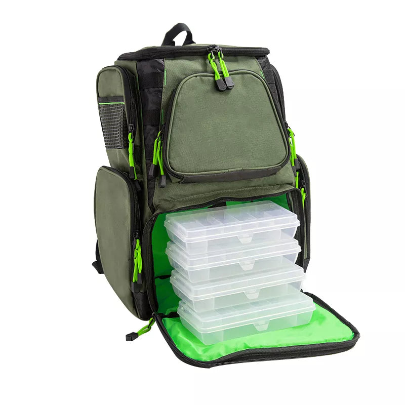 Waterproof Fishing Tackle Backpack with Multiple Compartments: