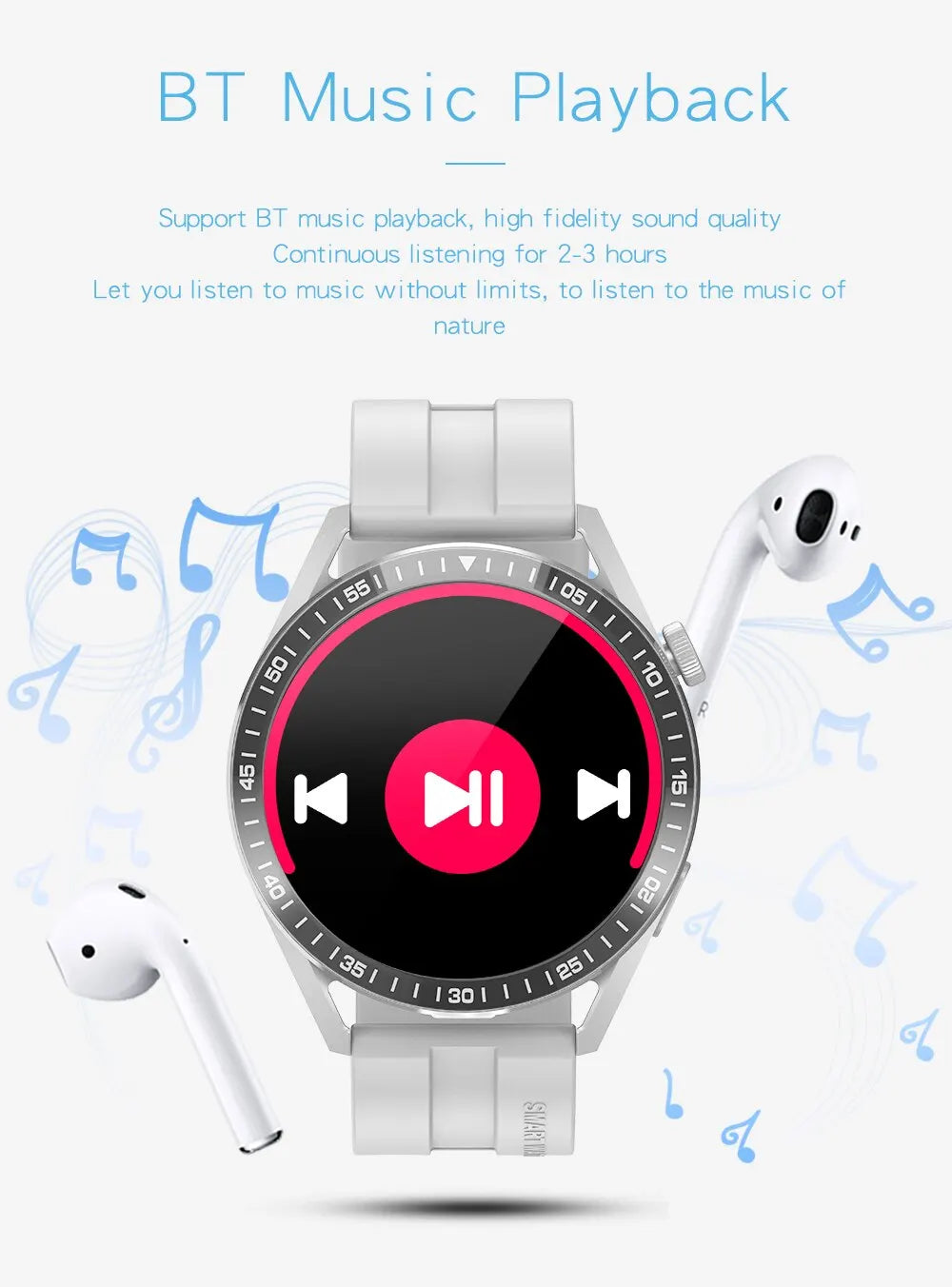 Smart Watch Ola Esporte: rotondo, full touch, impermeabile, chiamata Bluetooth