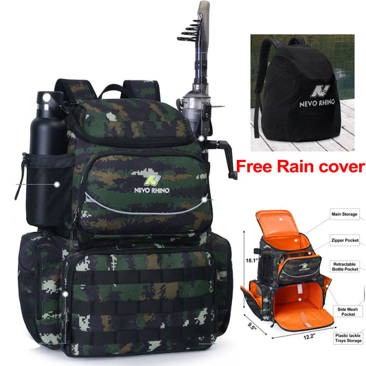 Waterproof Fishing Tackle Backpack with Rain Cover: