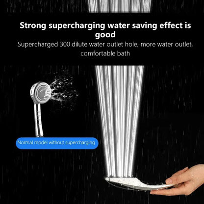 Square Handheld Pressurized Shower Head: 300-Hole Nozzle, Water-Saving