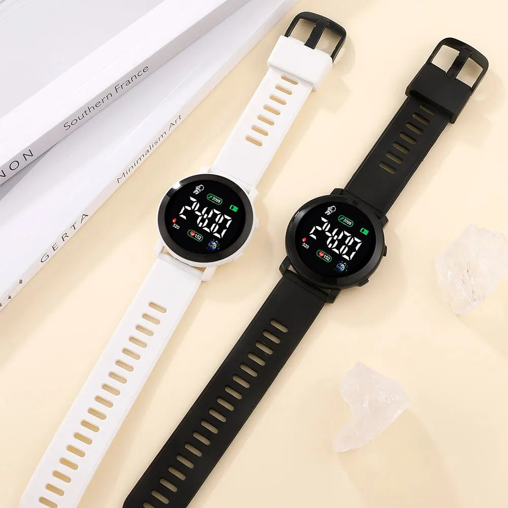 These LED digital watches are for men and women, with a sporty military style and silicone bands. They have electronic clocks and LED displays for easy reading, but they're not waterproof: