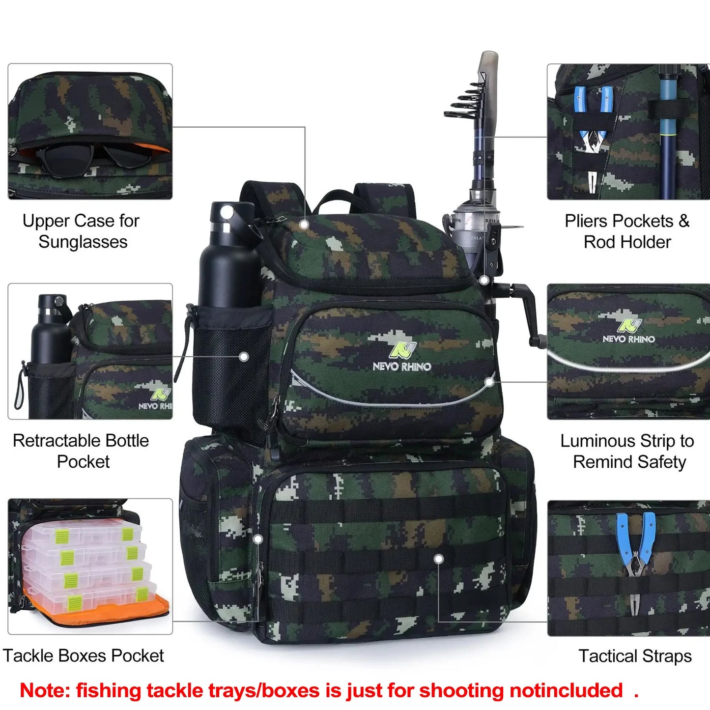 Waterproof Fishing Tackle Backpack with Rain Cover: