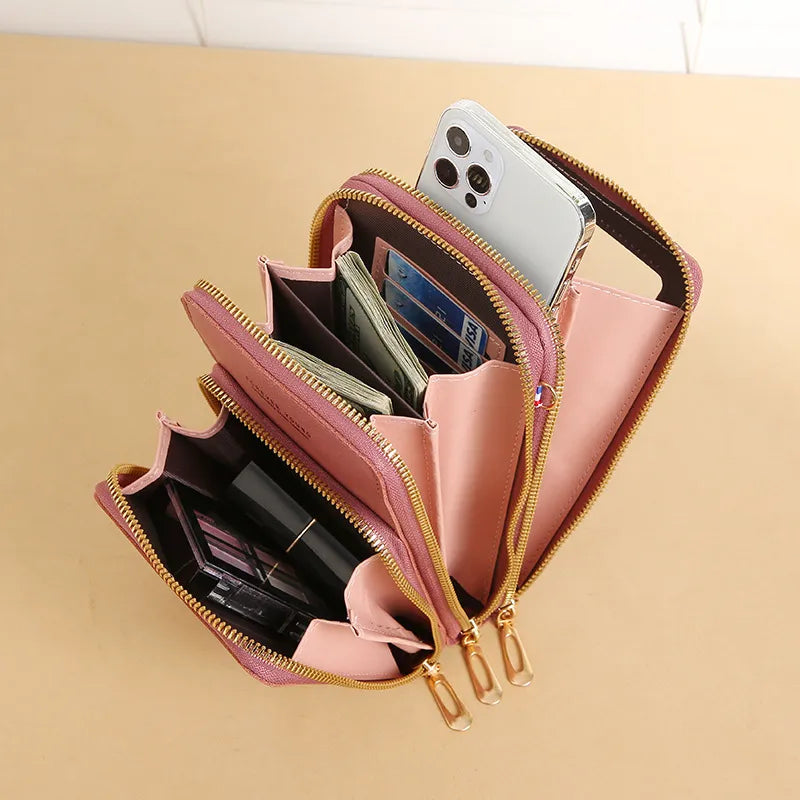 Women's Fashion New Large Capacity Multifunctional Wallet Mobile Phone Card Solid Color Simple Shoulder Bag