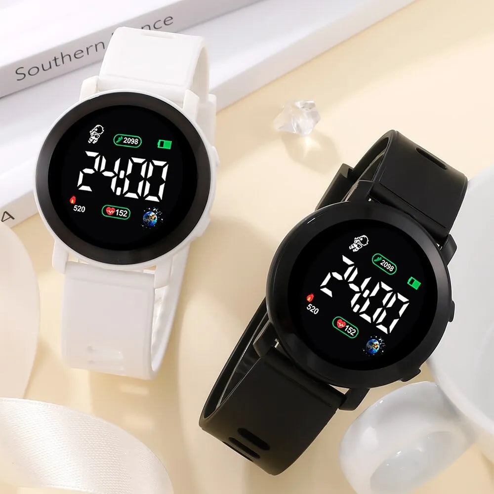 These LED digital watches are for men and women, with a sporty military style and silicone bands. They have electronic clocks and LED displays for easy reading, but they're not waterproof: