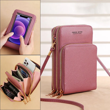 Portefeuille multifonctionnel de grande capacité pour femmes, nouveau sac à bandoulière Simple de couleur unie pour carte de téléphone portable