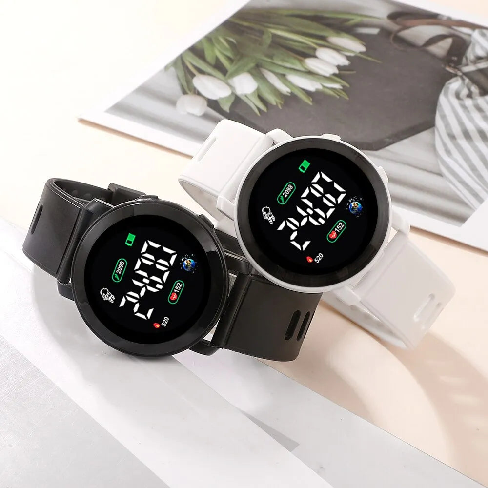 These LED digital watches are for men and women, with a sporty military style and silicone bands. They have electronic clocks and LED displays for easy reading, but they're not waterproof: