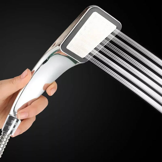 Square Handheld Pressurized Shower Head: 300-Hole Nozzle, Water-Saving