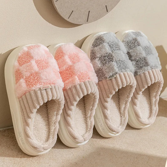 Winter Plaid Cotton Slippers: