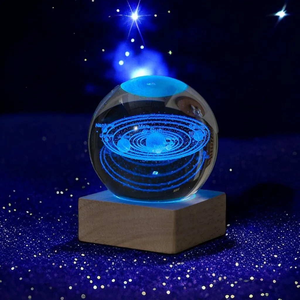 Veilleuse boule de cristal cosmique : lampe de chevet lune voie lactée :