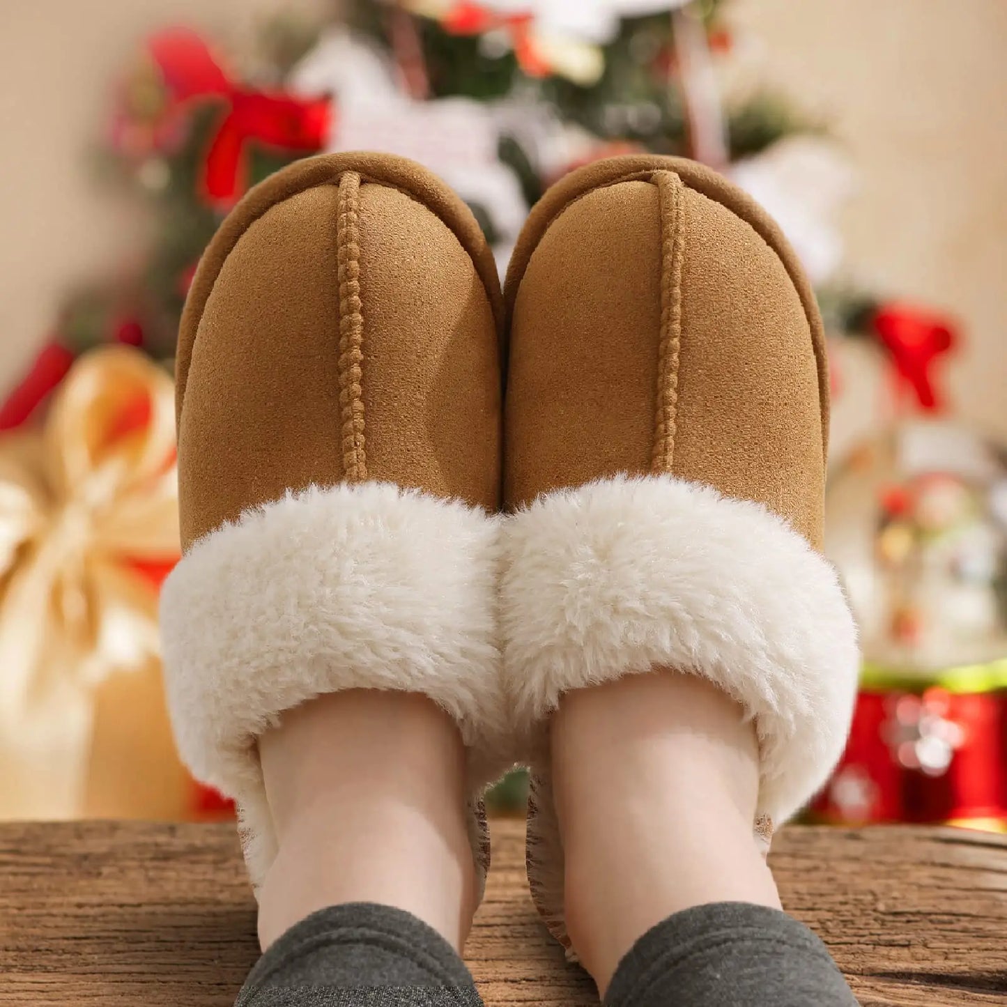 Bebealy Women's Winter Fluffy Suede Fur Slippers