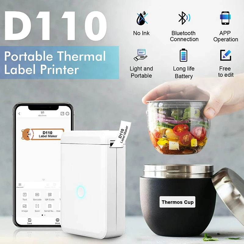 Mini-imprimante d'étiquettes thermique portable Niimbot D110 :