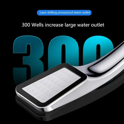 Square Handheld Pressurized Shower Head: 300-Hole Nozzle, Water-Saving