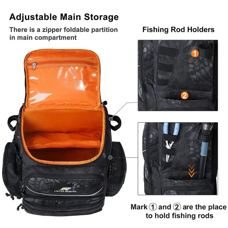 Waterproof Fishing Tackle Backpack with Rain Cover: