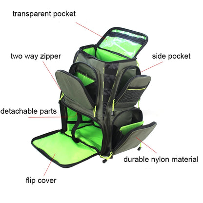 Waterproof Fishing Tackle Backpack with Multiple Compartments: