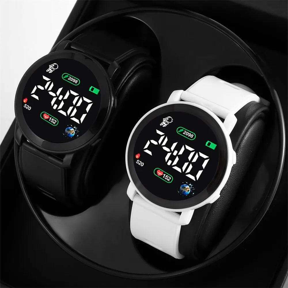 These LED digital watches are for men and women, with a sporty military style and silicone bands. They have electronic clocks and LED displays for easy reading, but they're not waterproof: