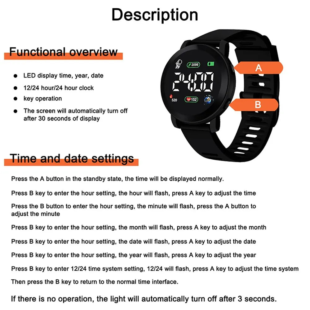 Questi orologi digitali LED sono per uomo e donna, con uno stile militare sportivo e cinturini in silicone. Hanno orologi elettronici e display LED per una facile lettura, ma non sono impermeabili: